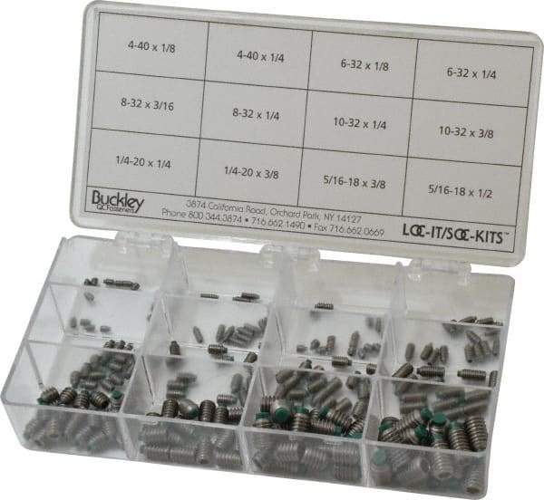 Made in USA - 210 Piece, #4-40 to 5/16-18, Stainless Steel Set Screw Assortment - Hex Head, Hex Socket Drive, 1/8 to 1/2" Long, Grade 303 - Benchmark Tooling