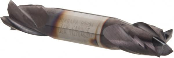 Niagara Cutter - 7/16", 9/16" LOC, 7/16" Shank Diam, 2-3/4" OAL, 4 Flute, Solid Carbide Square End Mill - Double End, TiAlN Finish, Spiral Flute, 30° Helix, Centercutting, Right Hand Cut, Right Hand Flute, Series CSD430 - Benchmark Tooling