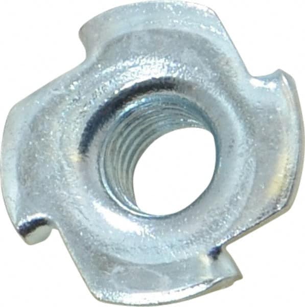 Value Collection - 3/8-16 Zinc-Plated Steel Standard Tee Nut - 7/16" Barrel Length, 1" Flange Diam, 3 Prongs - Benchmark Tooling