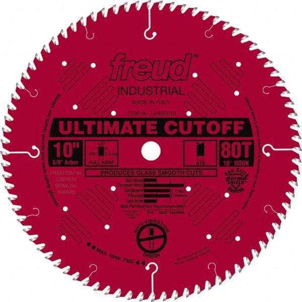 Freud - 10" Diam, 5/8" Arbor Hole Diam, 80 Tooth Wet & Dry Cut Saw Blade - Carbide-Tipped, Standard Round Arbor - Benchmark Tooling