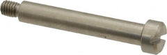 Made in USA - 1/4" Shoulder Diam x 1-1/2" Shoulder Length, #10-32 UNF, Slotted Precision Shoulder Screw - 303 Stainless Steel, Uncoated, 3/16" Head Height x 3/8" Head Diam - Benchmark Tooling