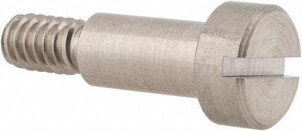 Made in USA - 5/16" Shoulder Diam x 5/8" Shoulder Length, 1/4-20 UNC, Slotted Precision Shoulder Screw - 303, 18-8 Stainless Steel, Uncoated, 7/32" Head Height x 1/2" Head Diam - Benchmark Tooling