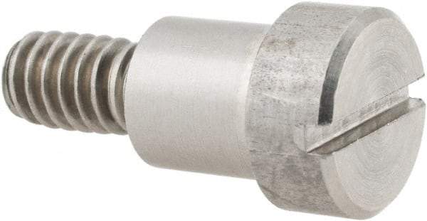 Made in USA - 3/8" Shoulder Diam x 3/8" Shoulder Length, 1/4-20 UNC, Slotted Precision Shoulder Screw - 303 Stainless Steel, Uncoated, 7/32" Head Height x 1/2" Head Diam - Benchmark Tooling