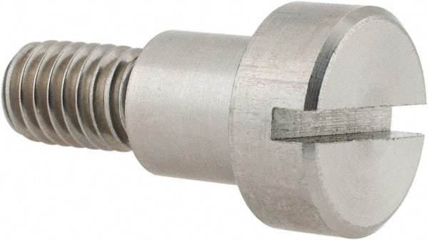 Made in USA - 1/2" Shoulder Diam x 1/2" Shoulder Length, 3/8-16 UNC, Slotted Precision Shoulder Screw - 303, 18-8 Stainless Steel, Uncoated, 5/16" Head Height x 3/4" Head Diam - Benchmark Tooling