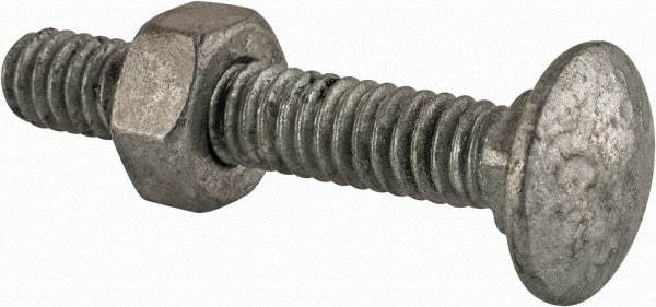 Value Collection - 1/4-20 UNC 1-1/2" Length Under Head, Standard Square Neck, Carriage Bolt - 1006-1050 Steel, Galvanized Zinc-Plated Finish - Benchmark Tooling