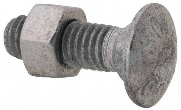 Value Collection - 3/8-16 UNC 1-1/4" Length Under Head, Standard Square Neck, Carriage Bolt - 1006-1050 Steel, Galvanized Zinc-Plated Finish - Benchmark Tooling