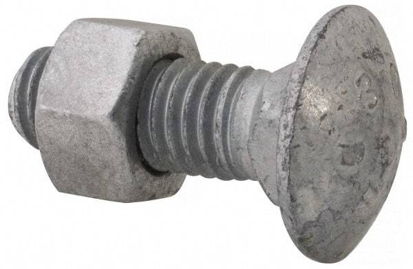 Value Collection - 1/2-13 UNC 1-1/2" Length Under Head, Standard Square Neck, Carriage Bolt - 1006-1050 Steel, Galvanized Zinc-Plated Finish - Benchmark Tooling