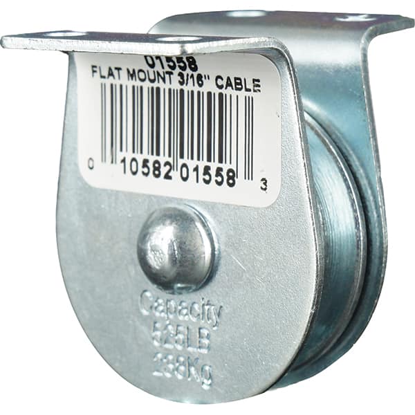 Block Division - 525 Lbs. Load Limit, Flat Standard Block - Upright Mount, Single Sheave, 1-1/2 Inch Outside Diameter, Wire Rope, 3/16 Inch Diameter, Eye, 5/8 Inch Inside Diameter, Carbon Steel, Zinc Plated Finish - Benchmark Tooling