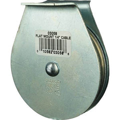 Block Division - 800 Lbs. Load Limit, Flat Standard Block - Upright Mount, Single Sheave, 3 Inch Outside Diameter, Wire Rope, 1/4 Inch Diameter, Eye, 7/8 Inch Inside Diameter, Carbon Steel, Zinc Plated Finish - Benchmark Tooling