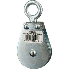 Block Division - 600 Lbs. Load Limit, Swivel Eye Standard Block - Single Sheave, 2 Inch Outside Diameter, Wire Rope, 3/16 Inch Diameter, Eye, 5/8 Inch Inside Diameter, Carbon Steel, Zinc Plated Finish - Benchmark Tooling