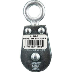 Block Division - 525 Lbs. Load Limit, Swivel Eye Standard Block - Double Sheave, 1-1/2 Inch Outside Diameter, Wire Rope, 3/16 Inch Diameter, Eye, 5/8 Inch Inside Diameter, Carbon Steel, Zinc Plated Finish - Benchmark Tooling