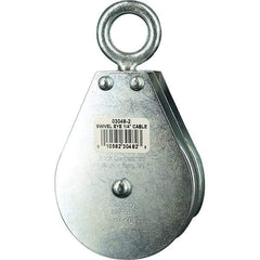 Block Division - 800 Lbs. Load Limit, Swivel Eye Standard Block - Double Sheave, 3 Inch Outside Diameter, Wire Rope, 1/4 Inch Diameter, Eye, 7/8 Inch Inside Diameter, Carbon Steel, Zinc Plated Finish - Benchmark Tooling