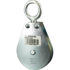 Block Division - 685 Lbs. Load Limit, Swivel Eye Snatch Block - Single Sheave, 2-1/2 Inch Outside Diameter, Wire Rope, 1/4 Inch Diameter, Eye, 7/8 Inch Inside Diameter, Carbon Steel, Zinc Plated Finish - Benchmark Tooling