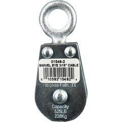 Block Division - 525 Lbs. Load Limit, Swivel Eye Snatch Block - Double Sheave, 1-5/8 Inch Outside Diameter, Wire Rope, 3/16 Inch Diameter, Eye, 5/8 Inch Inside Diameter, Carbon Steel, Zinc Plated Finish - Benchmark Tooling