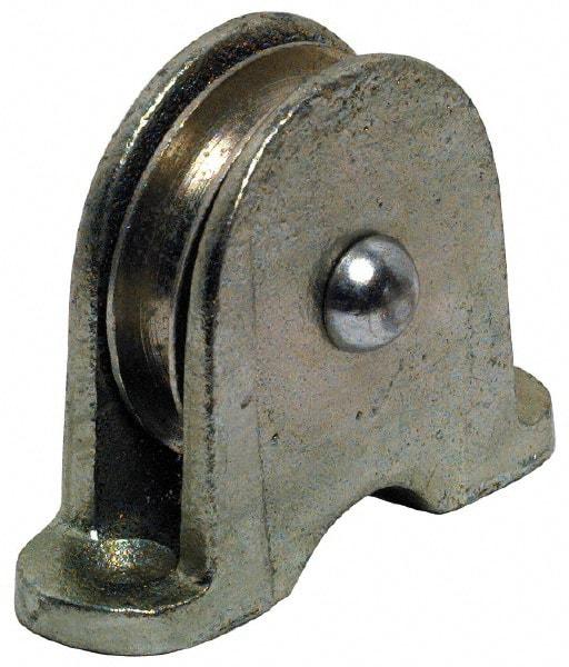 Value Collection - Single Closed Upright Mount Guidance Pulley - Sheave, 2 Inch Outside Diameter, Wire Rope, 1/4 Inch Diameter, 0.209 Inch to 0.22 Inch Mounting Hole Diameter Iron, Galvanized Finish - Benchmark Tooling