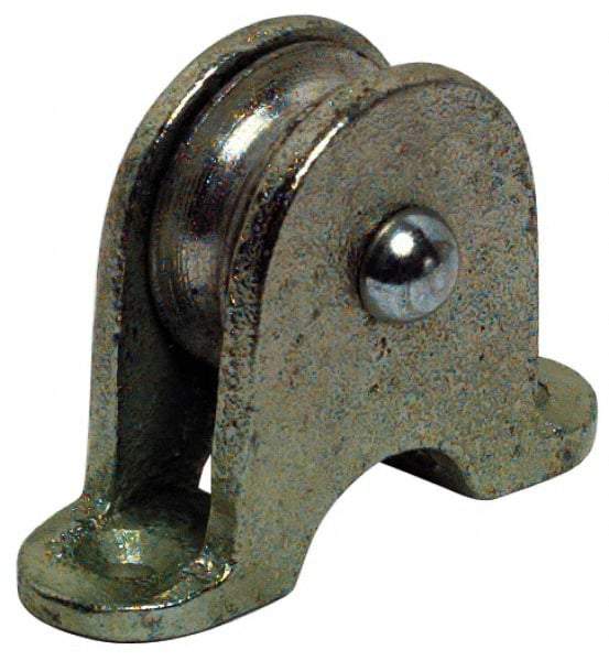 Value Collection - Single Shield Upright Mount Guidance Pulley - Sheave, 1-1/2 Inch Outside Diameter, Fibrous Rope, 3/8 Inch Diameter, 0.183 Inch to 0.194 Inch Mounting Hole Diameter Malleable Iron, Galvanized Finish - Benchmark Tooling