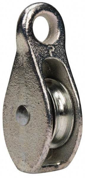 Value Collection - Rigid Eye Single Sheave Pulley - Sheave, 1-1/2 Inch Outside Diameter, Fibrous Rope, 3/8 Inch Diameter, Malleable Iron, Galvanized Finish - Benchmark Tooling