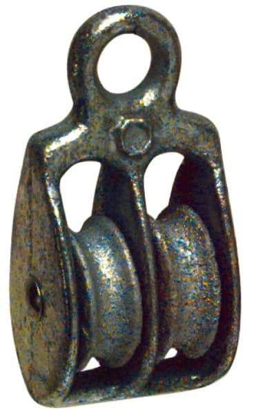 Value Collection - Rigid Eye Double Sheave Pulley - Sheave, 1 Inch Outside Diameter, Fibrous Rope, 1/4 Inch Diameter, Malleable Iron, Galvanized Finish - Benchmark Tooling