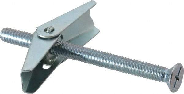 Value Collection - 1/4" Screw, 1/4" Diam, 3" Long, Toggle Bolt Drywall & Hollow Wall Anchor - 1/4" Drill, Zinc Plated, Steel, Use in Concrete, & Masonry, Hollow Tile, Plaster & Wallboard - Benchmark Tooling