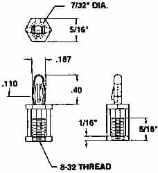 Made in USA - #8-32 Thread, 3/4" Body Length, Nylon Screw Mount - 5/16" Width Across Flats - Benchmark Tooling