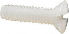 Made in USA - #8-32 UNC, 5/8" OAL Slotted Drive Machine Screw - Flat Head, Grade 6/6 Nylon, Uncoated, Without Washer - Benchmark Tooling