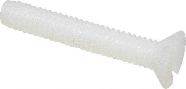 Made in USA - #8-32 UNC, 1" OAL Slotted Drive Machine Screw - Flat Head, Grade 6/6 Nylon, Uncoated, Without Washer - Benchmark Tooling
