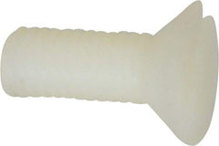 Made in USA - #10-32 UNF, 1/2" OAL Slotted Drive Machine Screw - Flat Head, Grade 6/6 Nylon, Uncoated, Without Washer - Benchmark Tooling