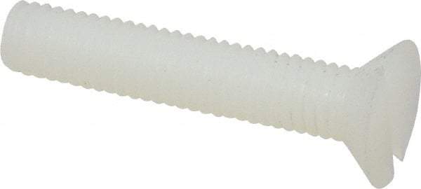 Made in USA - #10-32 UNF, 1" OAL Slotted Drive Machine Screw - Flat Head, Grade 6/6 Nylon, Uncoated, Without Washer - Benchmark Tooling