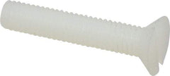 Made in USA - #10-32 UNF, 1" OAL Slotted Drive Machine Screw - Flat Head, Grade 6/6 Nylon, Uncoated, Without Washer - Benchmark Tooling