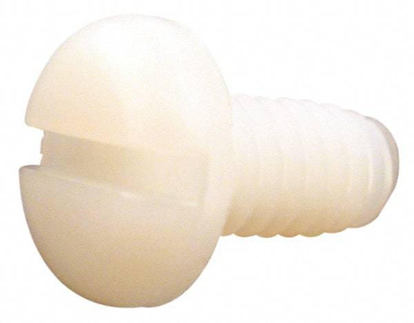 Made in USA - #4-40 UNC, 7/16" Length Under Head Slotted Drive Machine Screw - Pan Head, Grade 6/6 Nylon, Uncoated, Without Washer - Benchmark Tooling