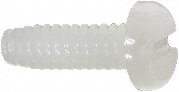 Made in USA - #6-32 UNC, 7/16" Length Under Head Slotted Drive Machine Screw - Pan Head, Grade 6/6 Nylon, Uncoated, Without Washer - Benchmark Tooling