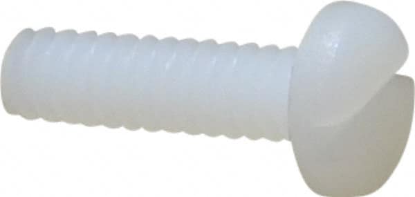 Made in USA - #6-32 UNC, 1/2" Length Under Head Slotted Drive Machine Screw - Pan Head, Grade 6/6 Nylon, Uncoated, Without Washer - Benchmark Tooling