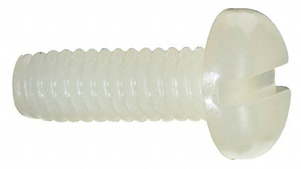 Made in USA - #8-32 UNC, 1/2" Length Under Head Slotted Drive Machine Screw - Pan Head, Grade 6/6 Nylon, Uncoated, Without Washer - Benchmark Tooling