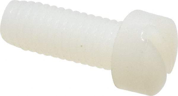 Made in USA - #10-32 UNF, 1/2" Length Under Head Slotted Drive Machine Screw - Fillister Head, Grade 6/6 Nylon, Uncoated, Without Washer - Benchmark Tooling