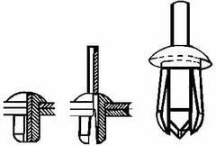 Made in USA - Round Head Nylon Push Mount Blind Rivet - Nylon Mandrel, 0.093" to 0.35" Grip, 0.38" Head Diam, 0.187" Max Hole Diam, 0.45" Length Under Head, 1/8" Body Diam - Benchmark Tooling