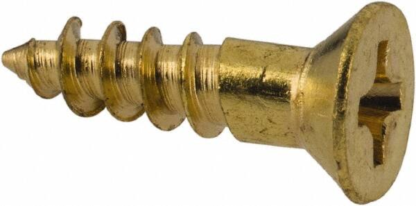 Value Collection - #5, 1/2" OAL, Phillips Drive, Flat Head Wood Screw - Brass - Benchmark Tooling