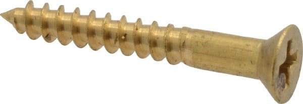 Value Collection - #8, 1-1/4" OAL, Phillips Drive, Flat Head Wood Screw - ASME B18.6.1, Brass - Benchmark Tooling