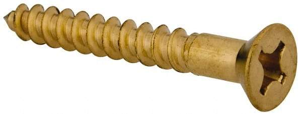 Value Collection - #10, 1-1/2" OAL, Phillips Drive, Flat Head Wood Screw - Brass - Benchmark Tooling