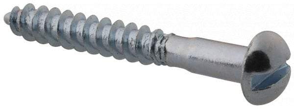 Value Collection - #5, 1" Length Under Head, Slotted Drive, Round Head Wood Screw - Zinc Plated Steel, Grade 2 - Benchmark Tooling