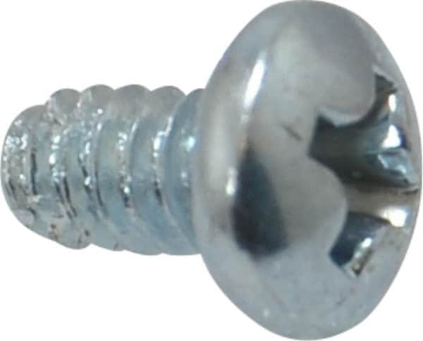 Value Collection - #6-32 UNC Thread, 1/4" Length Under Head, Phillips Drive Steel Thread Cutting Screw - Pan Head, Grade 2, Point Type F, Zinc-Plated Finish - Benchmark Tooling
