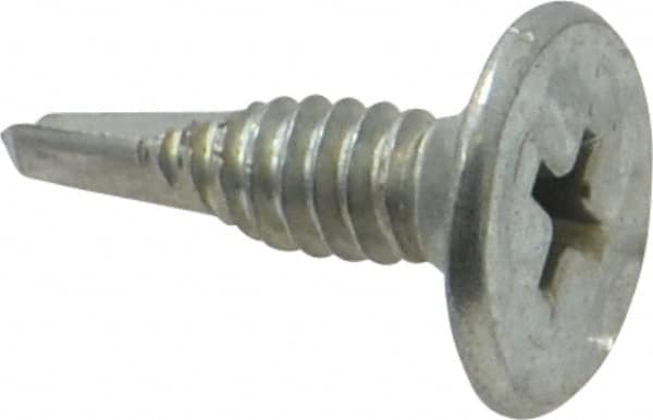 Value Collection - #10, Wafer Head, Phillips Drive, 3/4" Length Under Head, #2 Point, Self Drilling Screw - Steel, Zinc-Plated Finish - Benchmark Tooling