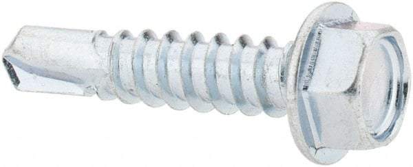 Value Collection - #12, Hex Washer Head, Hex Drive, 1" Length Under Head, #3 Point, Self Drilling Screw - Steel, Zinc-Plated Finish - Benchmark Tooling