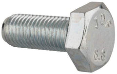 Value Collection - M10x1.25mm Metric Fine, 25mm Length Under Head Hex Head Cap Screw - Fully Threaded, Grade 8.8 Steel, Zinc-Plated Finish, 17mm Hex - Benchmark Tooling