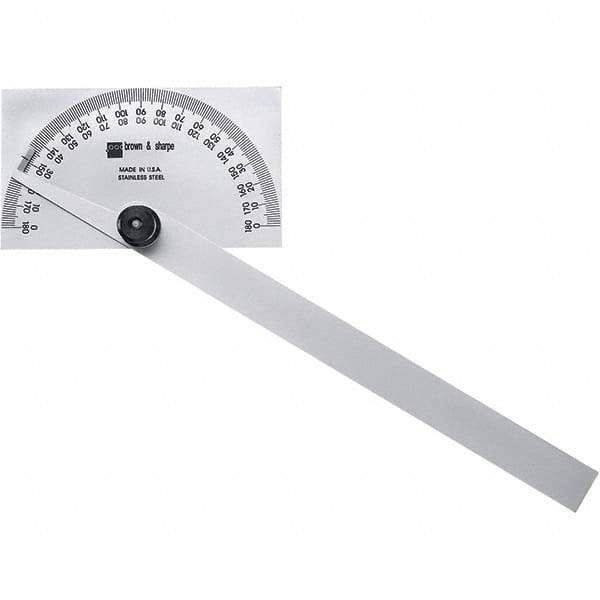TESA Brown & Sharpe - 6 Inch Long Blade, 180° Max Measurement, 1° Dial Graduation, Rectangular Head Protractor - 0 to 180 Dial Range - Benchmark Tooling