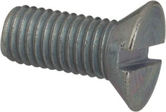 Value Collection - 1/4-28 UNF, 5/8" OAL Slotted Drive Machine Screw - Flat Head, Grade J82 Steel, Zinc-Plated Finish, Without Washer - Benchmark Tooling