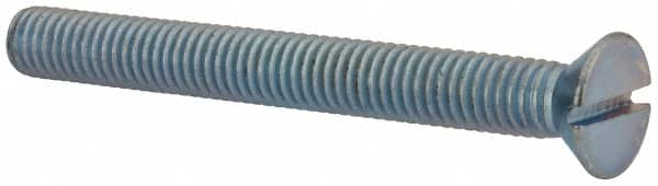 Value Collection - 3/8-16 UNC, 3-1/2" OAL Slotted Drive Machine Screw - Flat Head, Grade 2 Steel, Zinc-Plated Finish, Without Washer - Benchmark Tooling