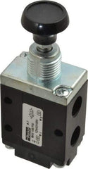 Parker - 0.83 CV Rate, 1/4" NPT Inlet Direct Air 4 Mechanical Spool Valve - 3 Way, 2 Position NC, 150 Max psi, Button Manual Return - Benchmark Tooling