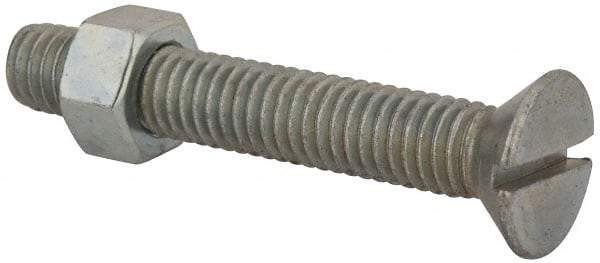Value Collection - 3/8-16 UNC, 2-1/2" OAL Slotted Drive Machine Screw - Flat Head, Grade 2 Steel, Zinc-Plated Finish, Without Washer - Benchmark Tooling