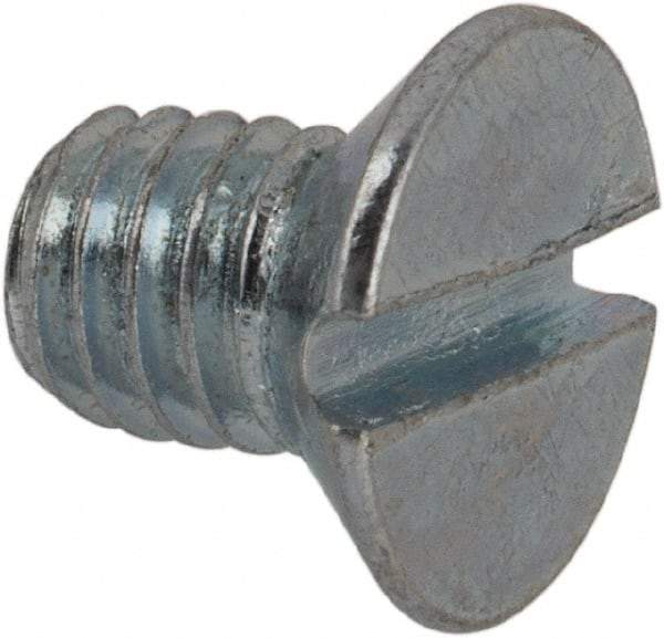 Value Collection - M4x0.70, 6mm OAL Slotted Drive Machine Screw - Flat Head, Grade 4.8 Steel, Zinc-Plated Finish, Without Washer - Benchmark Tooling