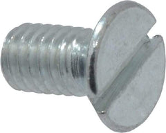 Value Collection - M4x0.70, 8mm OAL Slotted Drive Machine Screw - Flat Head, Grade 4.8 Steel, Zinc-Plated Finish, Without Washer - Benchmark Tooling